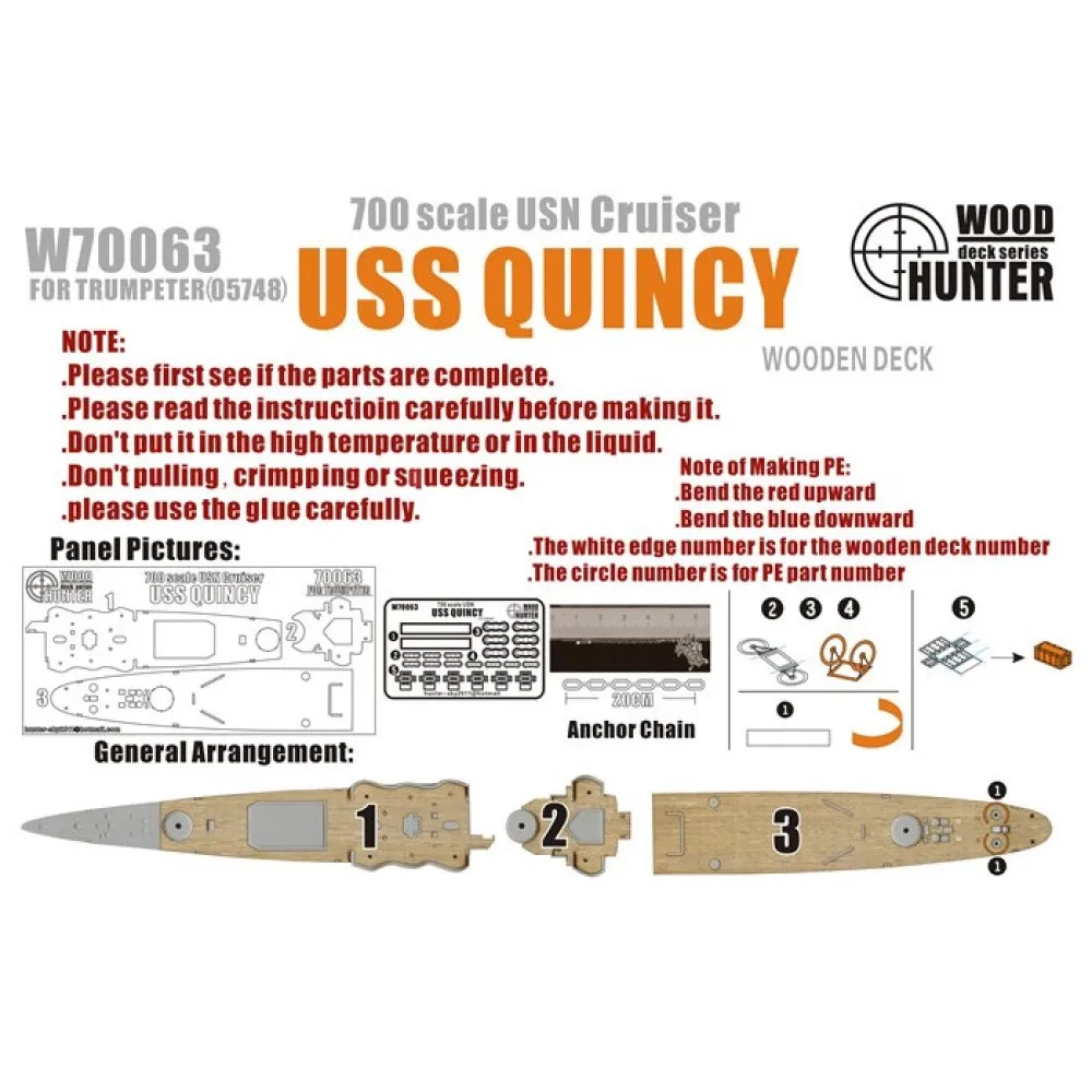 

Hunter W70063 1/700 деревянная колода USN Cruiser USS QUINCY для TRUMPETER 05748