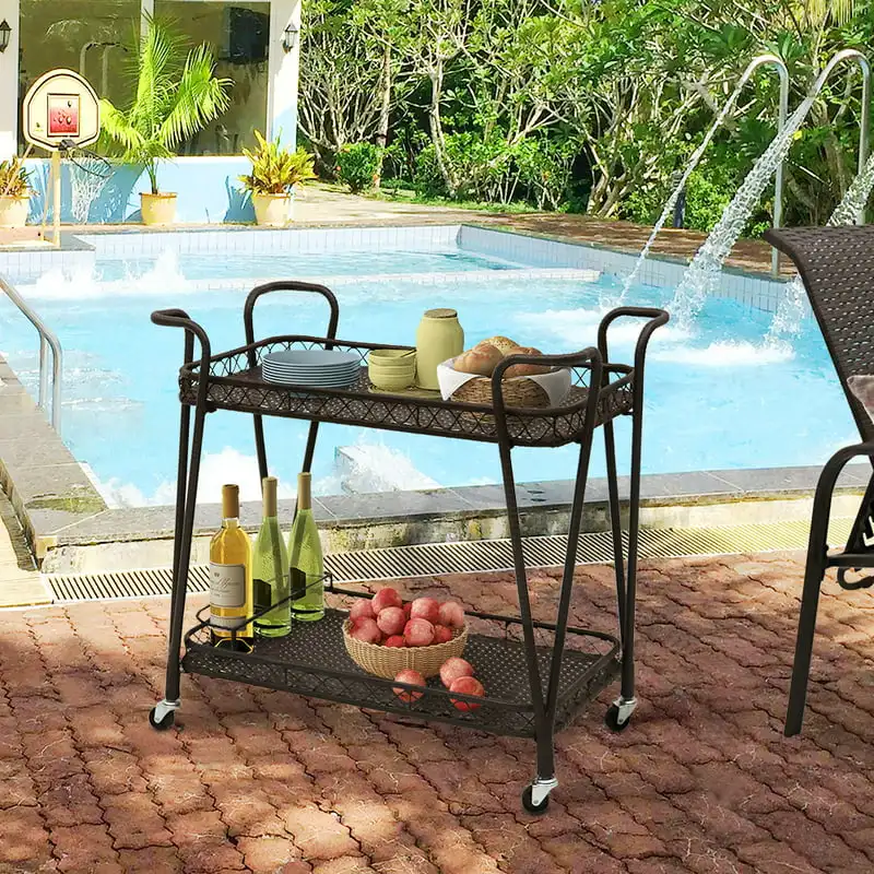 

2-ярусная плетеная барная тележка с колесами