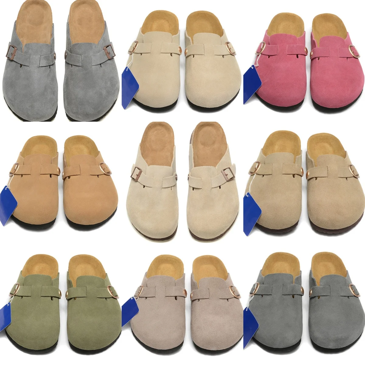 luxury designer brand boston cowhide sandals men fall/winter suede slippers toe wrap slip-on with buckle women shoe shoebox