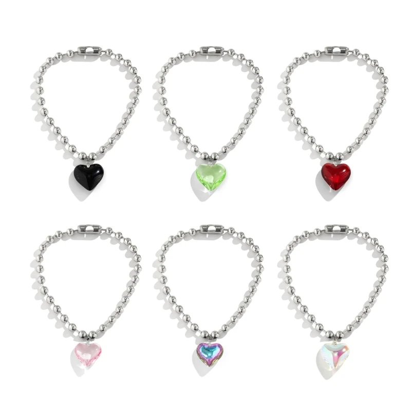 

Round Bead Chain Crystal Love Necklace Temperament Cold Wind Heart Necklace