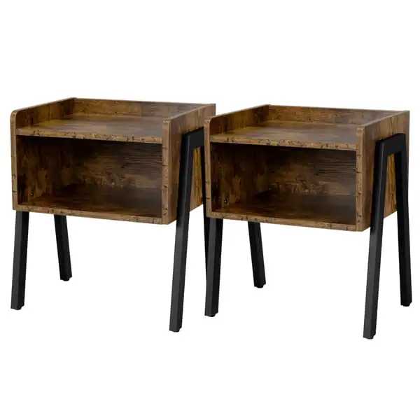 

Industrial Wood End Table with Storage, Set of 2, Rustic Brown