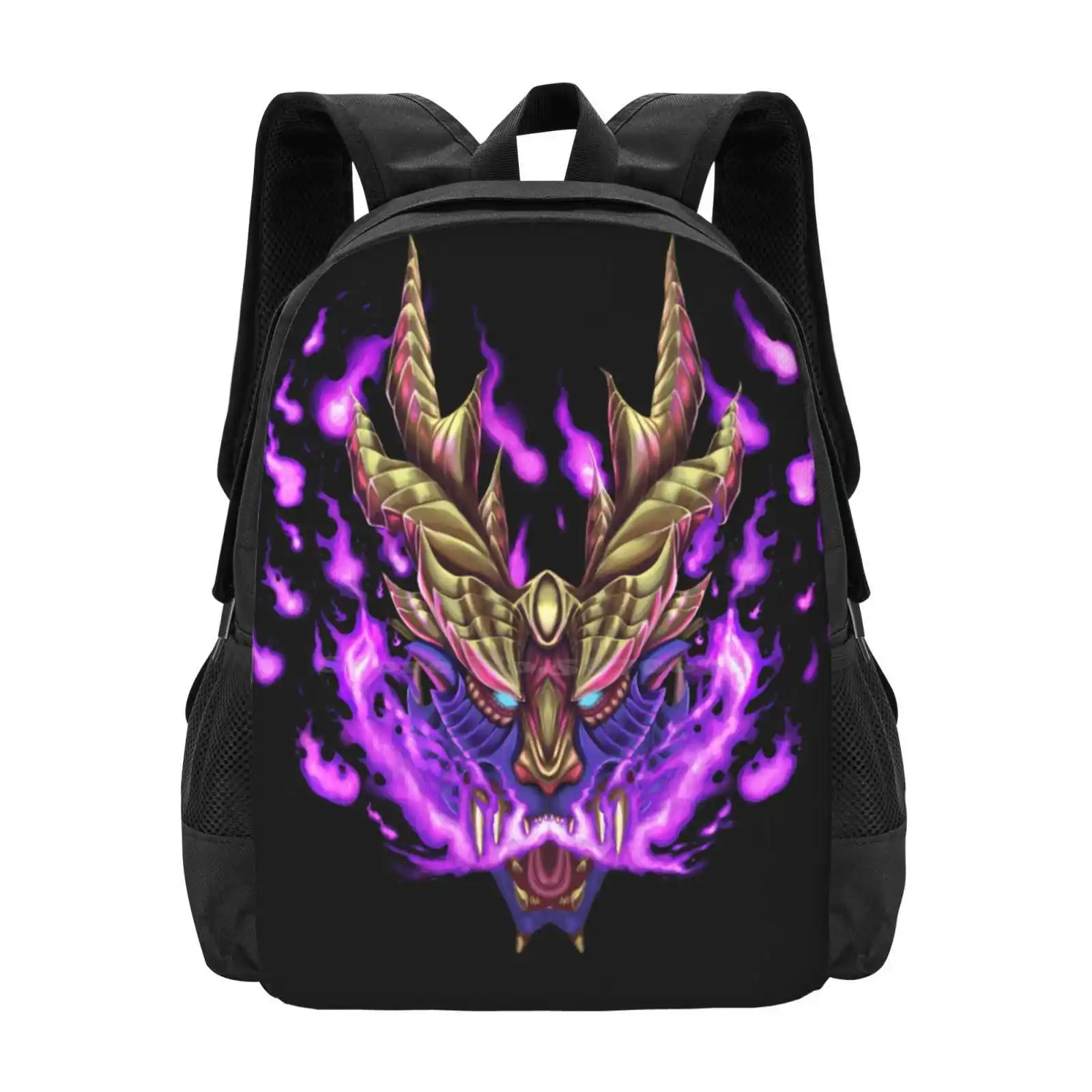 

Barbarous Purple Flame Pattern Design Bag Student'S Backpack Tiger Wyvern Fangs Purple Flames Marganamalo Monster Hunter