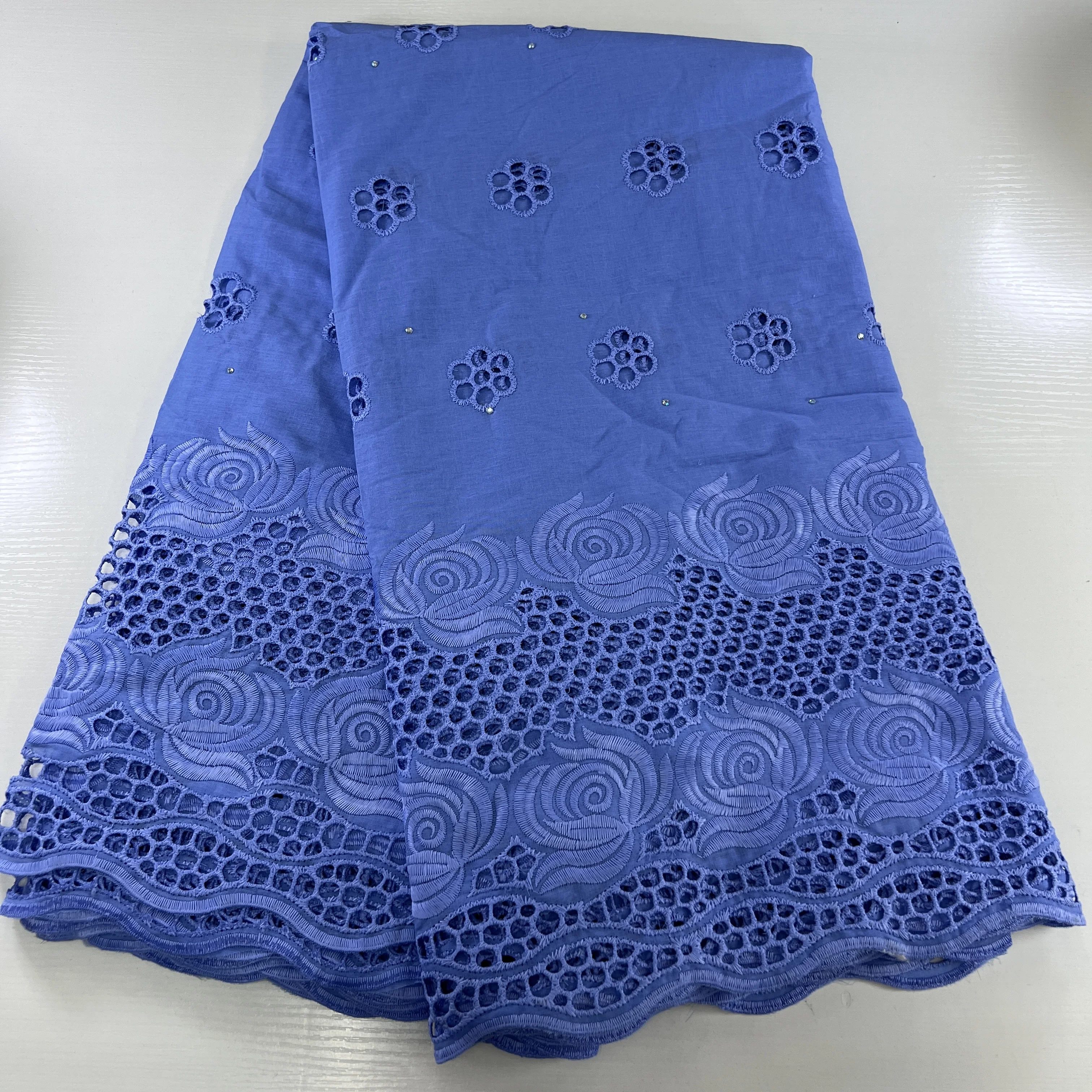 

African Dry Cotton Lace Fabric With Stones 5Yards Garment Materials Swiss Voile Lace In Switzerland Nigerian Soft Lace For Dress