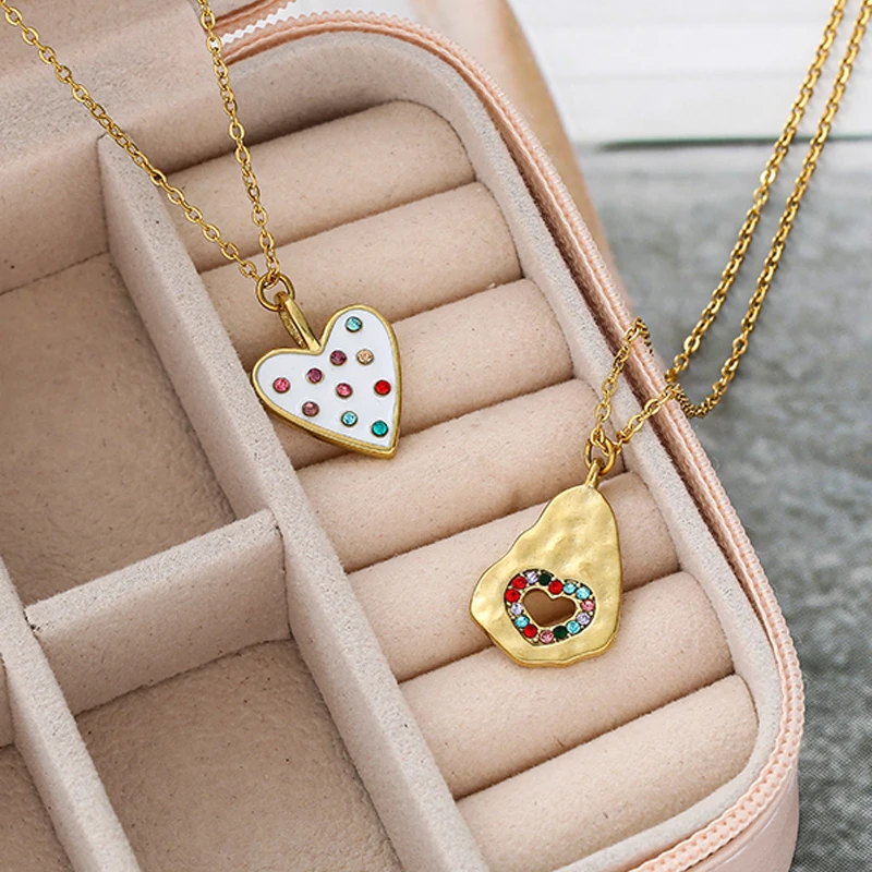 

Bohemia Zircon Heart Pendant Necklace for Women Stainless Steel Clavicle Necklace Chains Female Gifts Jewelry Factory Wholesale