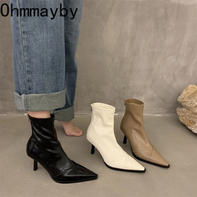 

Autumn Women Ankle Boots Shoes Fashion Pointed Toe Ladies Adding Cotton Short Boot Elegant High Heel Winter Women's Footwear