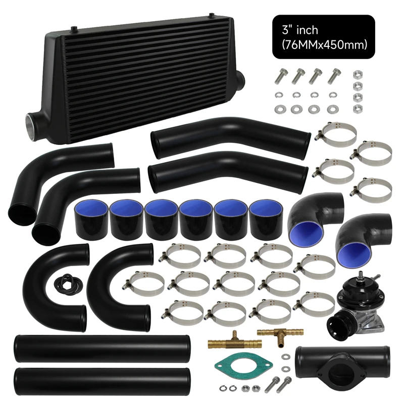 

Universal DIY Intercooler 600x300x76mm + 3in/76mm OD Aluminum Piping + 30PSI Turbo Blow Off Valve Kit