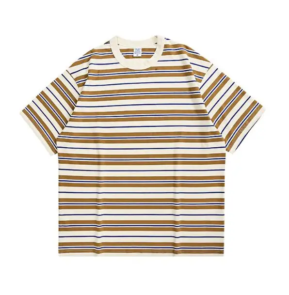 

New Summer Men's Stripe Color Short-Sleeve Round Colar Cotton Blend Loose T-Shirt ABD432