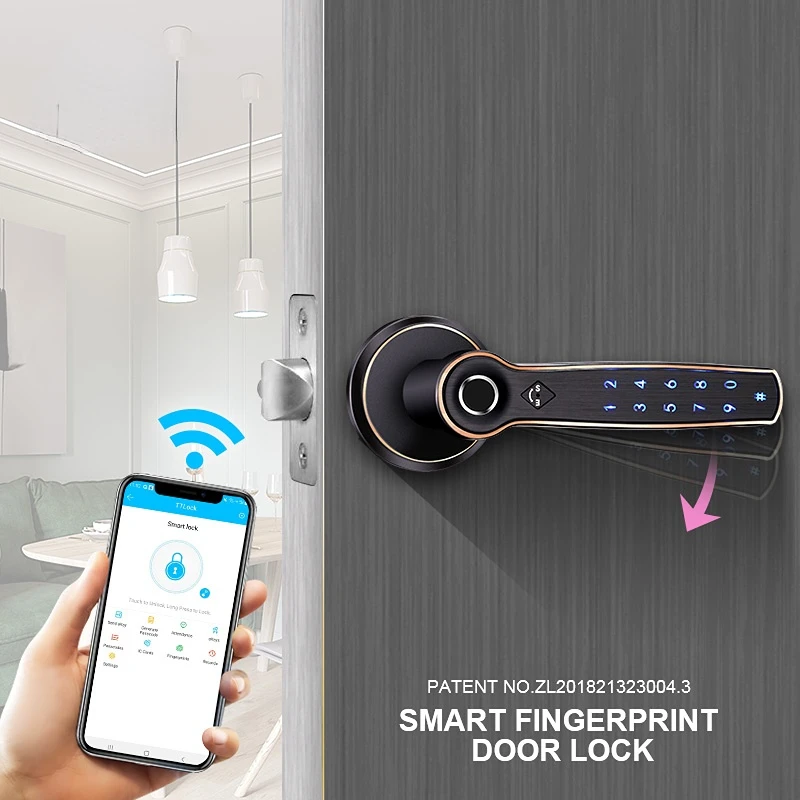 

s1580 stainless steel password European hot sell fingerprint door handle and locks digital wooden door lock bloqueio inteligente