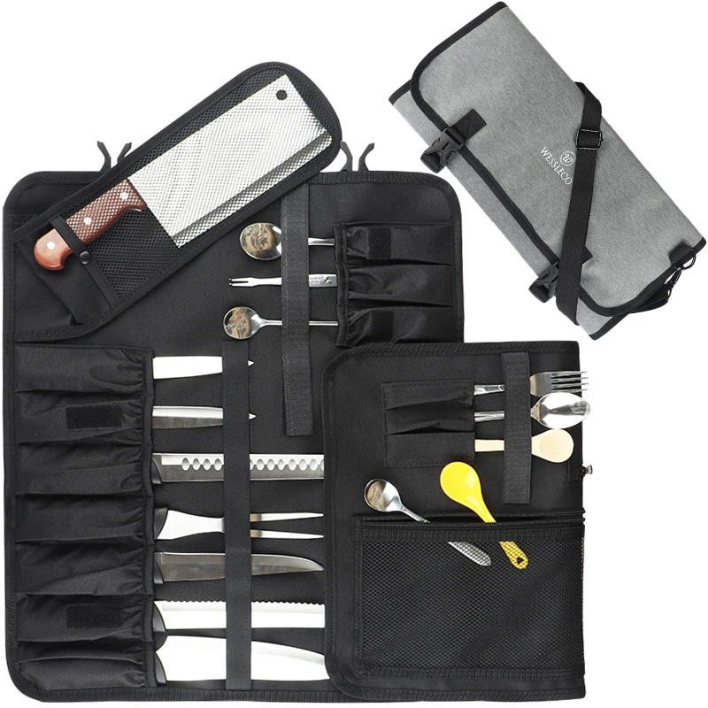 

Professional Chef Kitchen Knife Roll Bag Portable Utensils Carry Case Chopping Cleaver Nakiri Santoku Knives Pocket Organizer