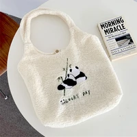 tote bag for women purse and handbag 2021 plush shopper eco bag fashion casual cute cartoon embroidery panda letter shoulder bag