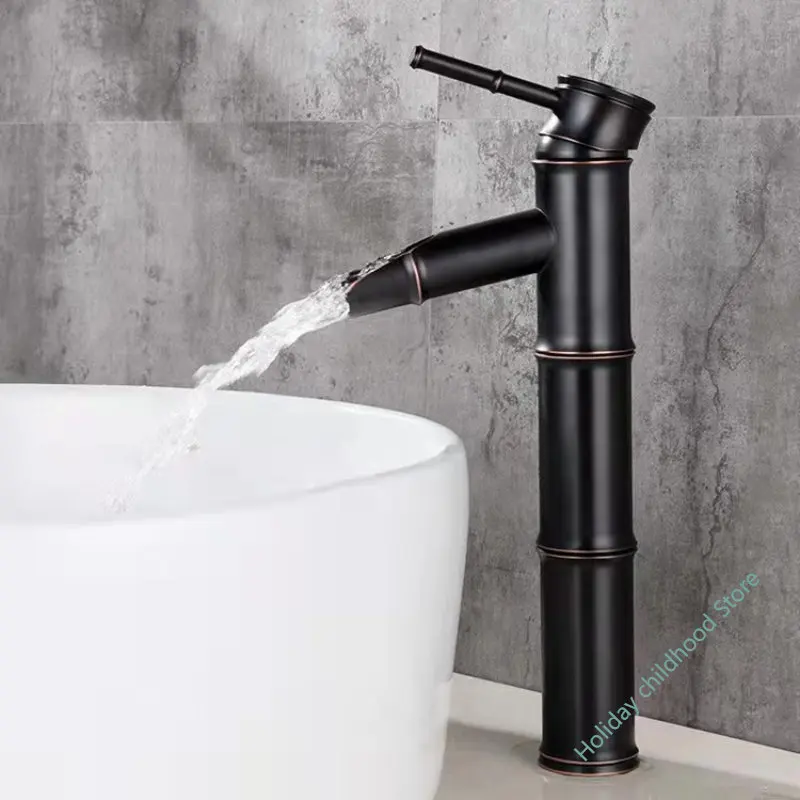 

Bathroom Cold/Hot Mixer Basin Tap Waterfall Single Handle Basin Faucets Bamboo Style Single Lever Sink Faucet