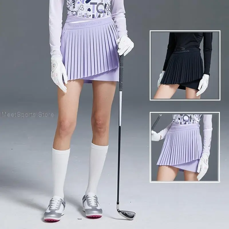 

Женская юбка с высокой талией Love Golf, Корейская Спортивная плиссированная юбка с высокой талией, трапециевидная юбка для гольфа, дышащие облегающие шорты для девушек