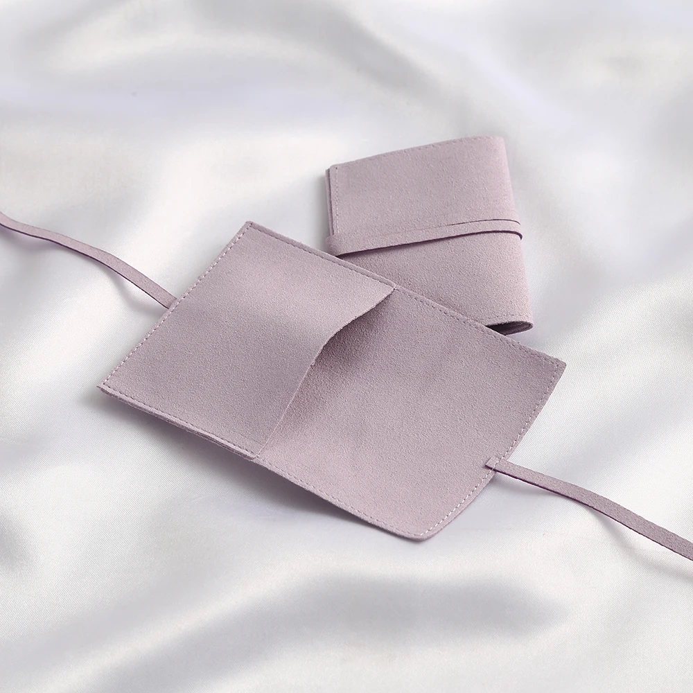 

Small Drawstring Gift Bags Light Purple Jewerly Necklace Ring Packaging Pouches Chic Microfiber Envelope Fodable Storage Bags