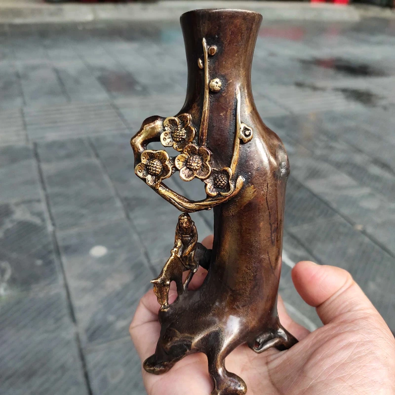 

Collection Pure Copper Carved Plum Blossoms in the Snow Pen Holder Flower Holder Home Study Bookshelf Desk Small Ornaments