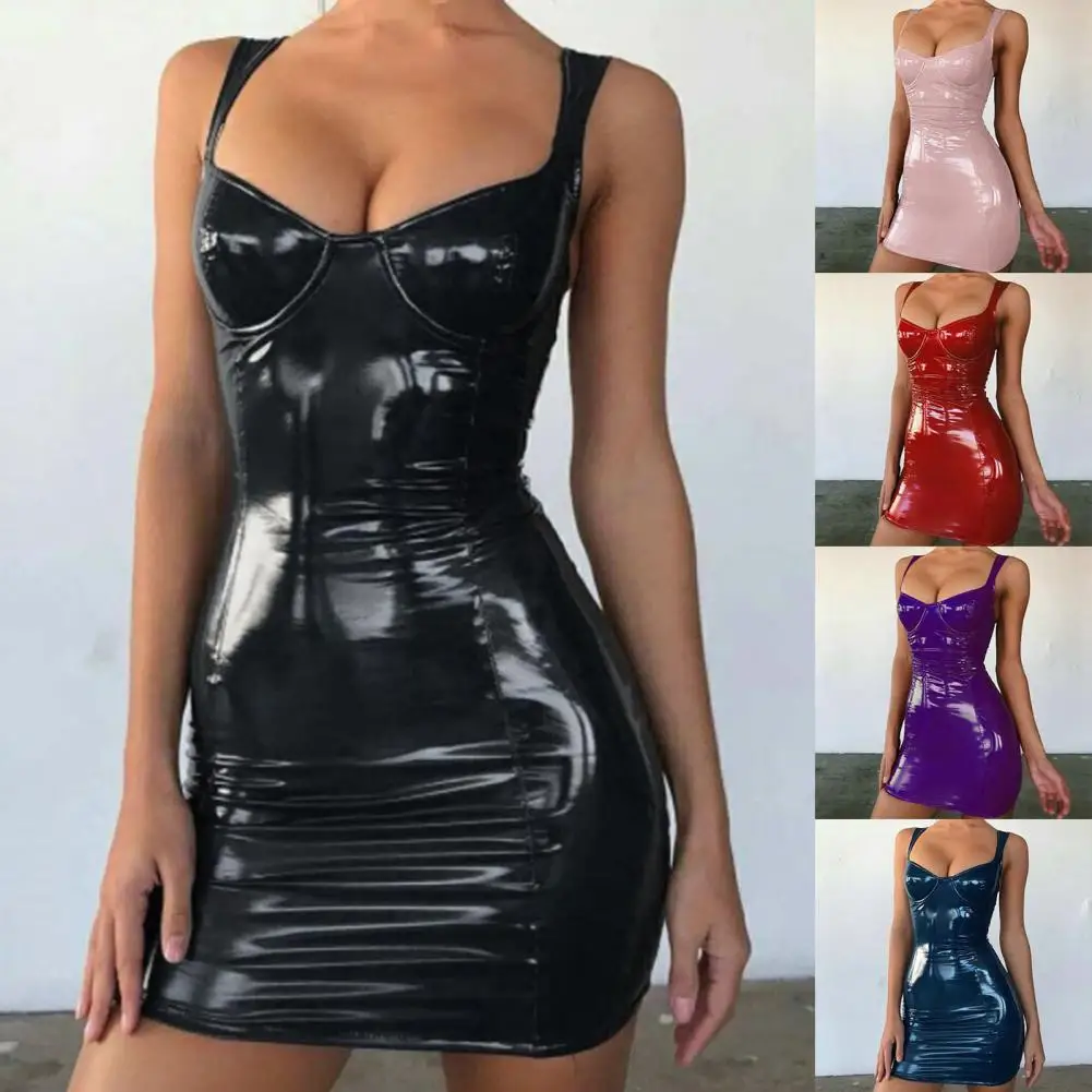 

Attractive Women Dress Sleeveless Female Pure Color Hip Wrap Dress Summer Mini Dress for Club