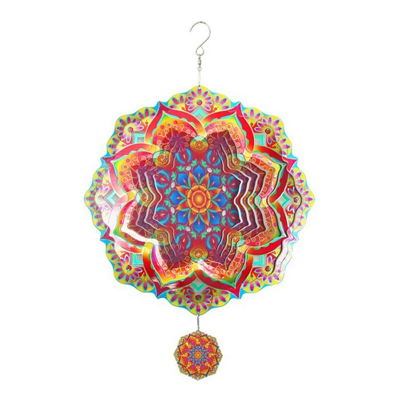 

1 Piece Mandala Wind Spinner Metal 3D Rotating Windchimes Luxury Art Garden Hanging Outdoor Decoration
