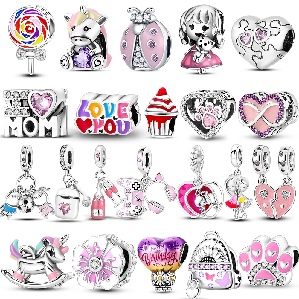 

MULA 925 Sterling Silver Pink Series Beads Charms Pendant For Women Fit Original Pandora Necklace Bracelet Diy Jewelry 2023