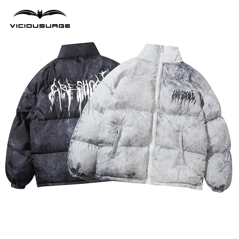 Men Hip Hop Oversize Padded Bomber Jacket Coat Streetwear Graffiti Jacket Parka Cotton Harajuku Winter Down Jacket Coat Outwear