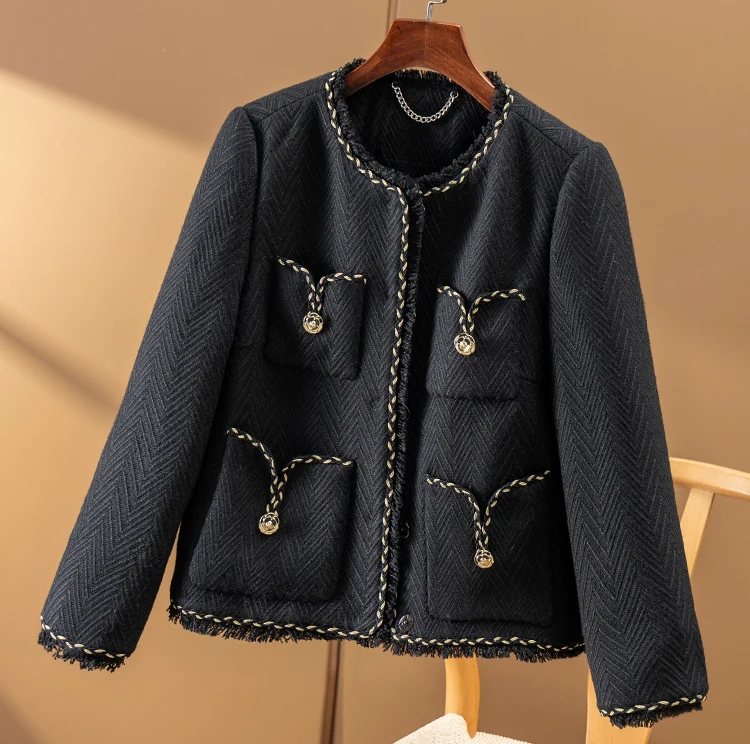 Wool Polyester 90% White Goose Down  Short  Women Jacket  Casacos De Inverno Feminino  High Street  Covered Button