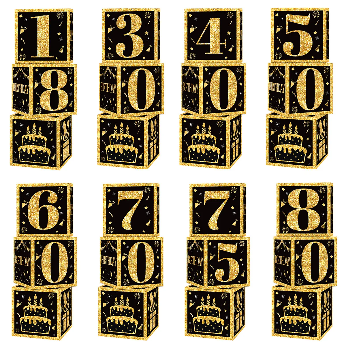 Золотые черные коробочки с цифрами на день рождения 18 30 40 50 60 70 75 80-летние бумажные