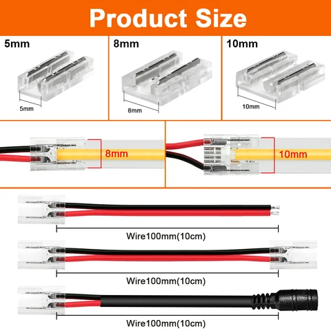 5 полосковых разъемов COB LED 2 / 3 / 4pin 5 / 8 / 10 мм угловой разъем для быстрой сварки 5V 12V 24V светодиодных ламп COB