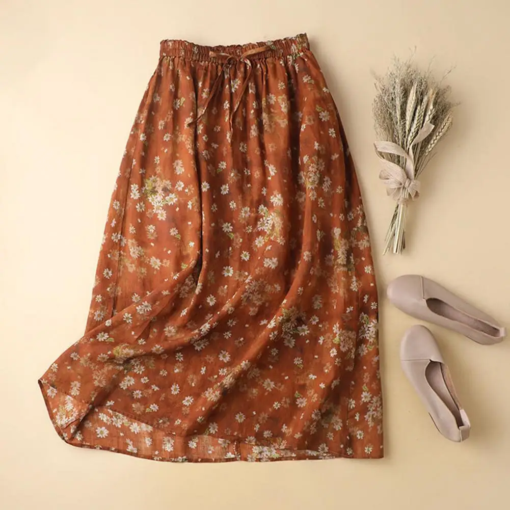 

Свободная миди-юбка с цветочным принтом на ощупь