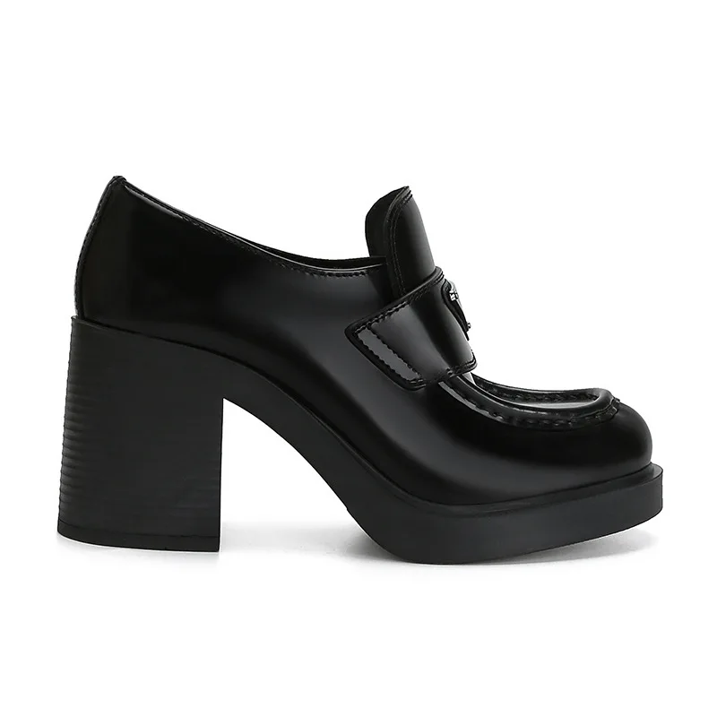 

Chunky Block Heeled Loafers for Women Small Leather Shoes