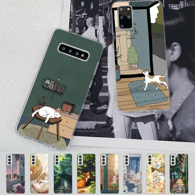 

illustration Cute Japanese Cats Phone Case for Samsung S21 A10 for Redmi Note 7 9 for Huawei P30Pro Honor 8X 10i cover