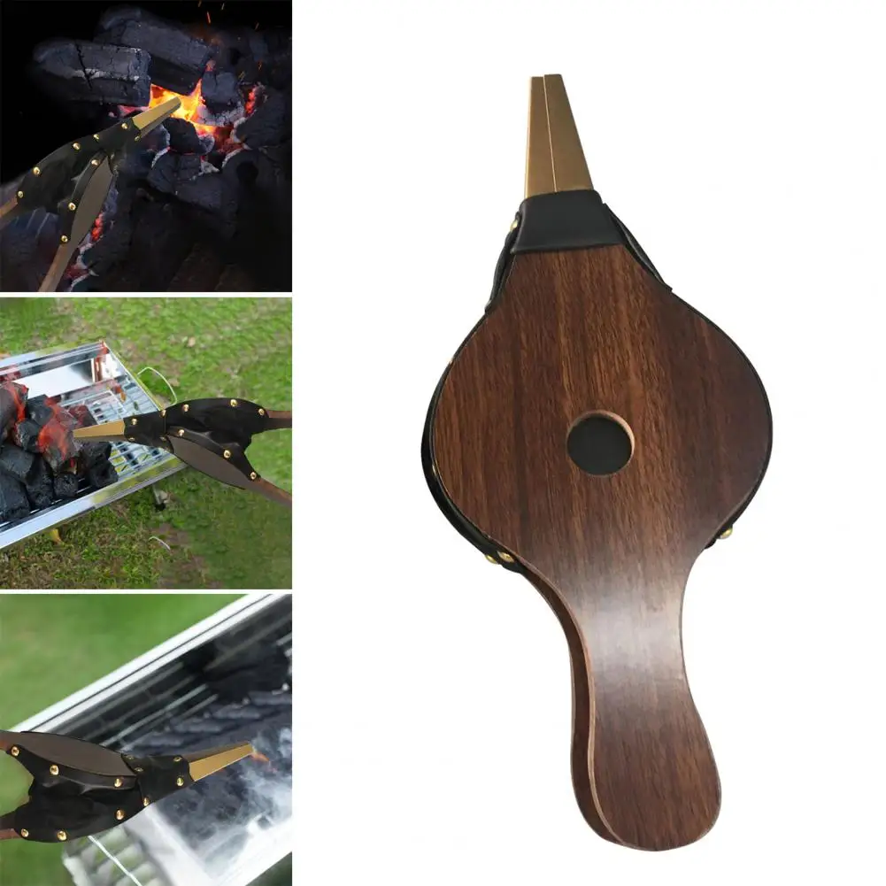 

Wood Air Blower Eco-friendly Manual Handy Ignition Dark Brown Barbecue Utensil BBQ Blower Suitable for Outdoor Camping Barbecue