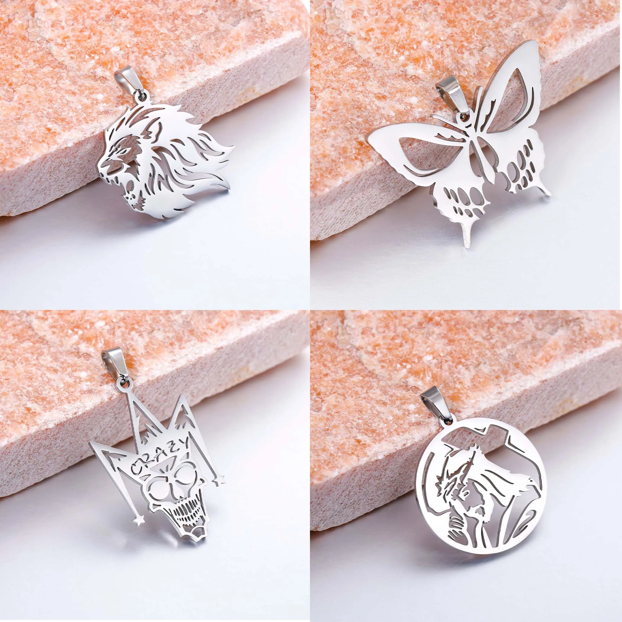 Stainless Steel  New Jesus Lion Butterfly Skull Pendant DIY Gold Hollow Charm Necklace  Bracelet Jewelry Handmade Accessories