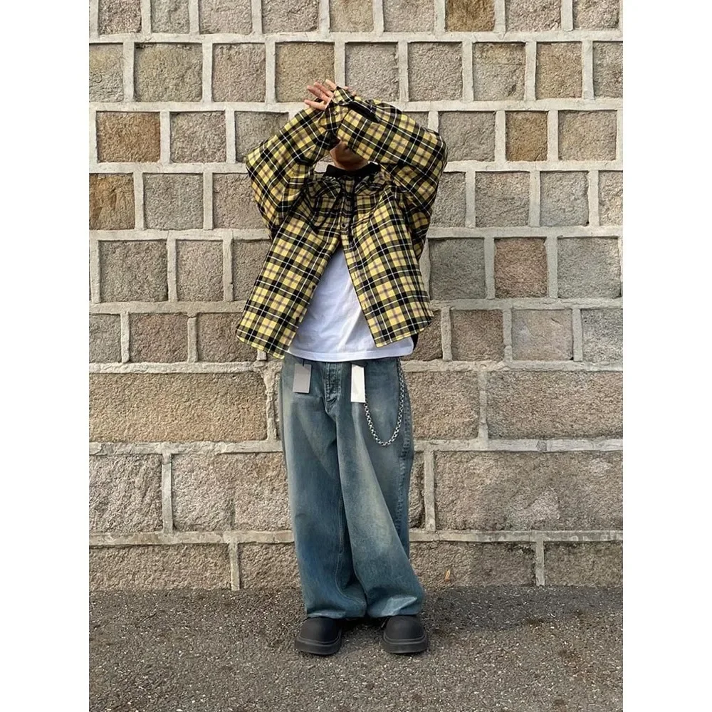 NIGO Мужская двусторонняя винтажная клетчатая рубашка с капюшоном на весну и осень