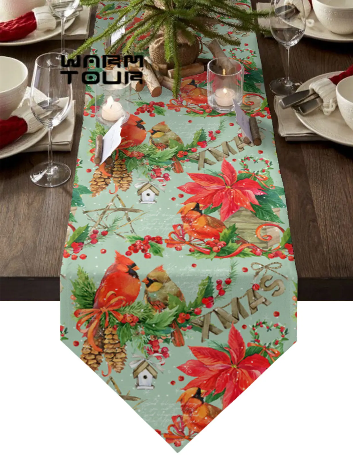 

Рождественская настольная дорожка Cardinal Bird Poinsettia, Рождественская настольная дорожка для ужина и вечеринки, Настольная Скатерть украшения д...