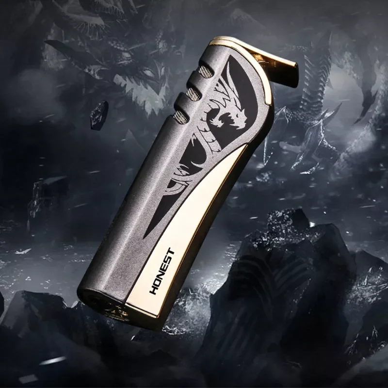 

HONEST Dragon Figure Blue Flame Jet Torch Lighter Refillable Butane Gas Turbo Lighters Windproof Propane Gas Cigarette Lighter