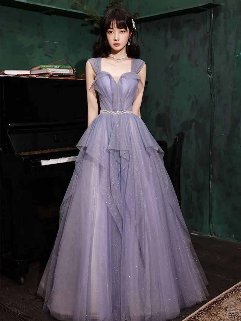 Evening Dress For Women Fantasy Purple Glitter Long Banquet Party Dresses 2022 New Female Formal Elegant Gowns