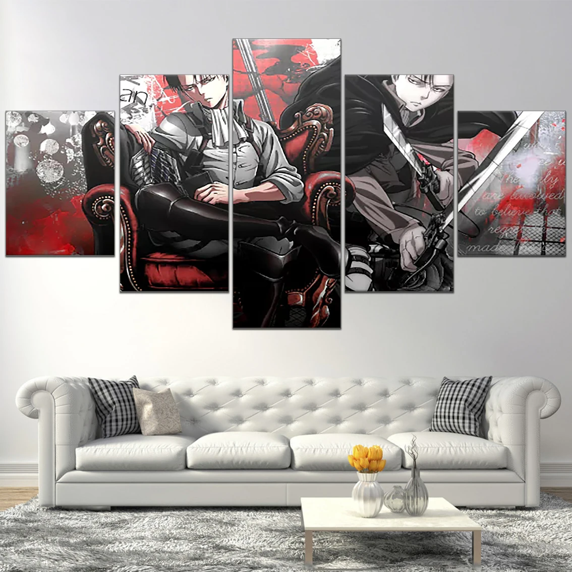 

Wall Art Home Decor 5 Pieces Attack On Titan Modern Canvas Painting Anime Poster Modular Prints Levi Ackerman HD Picture Bedroom
