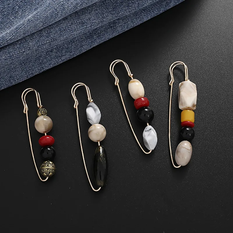 

Classic Natural Stone Brooches For Women Vintage Big Beads Scarf Fixed Safty Pins Elegant Lapel Pin Clothing Accessories New