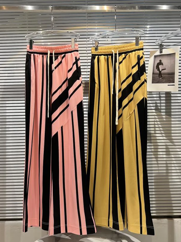 

HIGH QUALITY Newest 2022 Designer Runway Fashion Women's Striped Drawstring Design Wide Leg Pants
