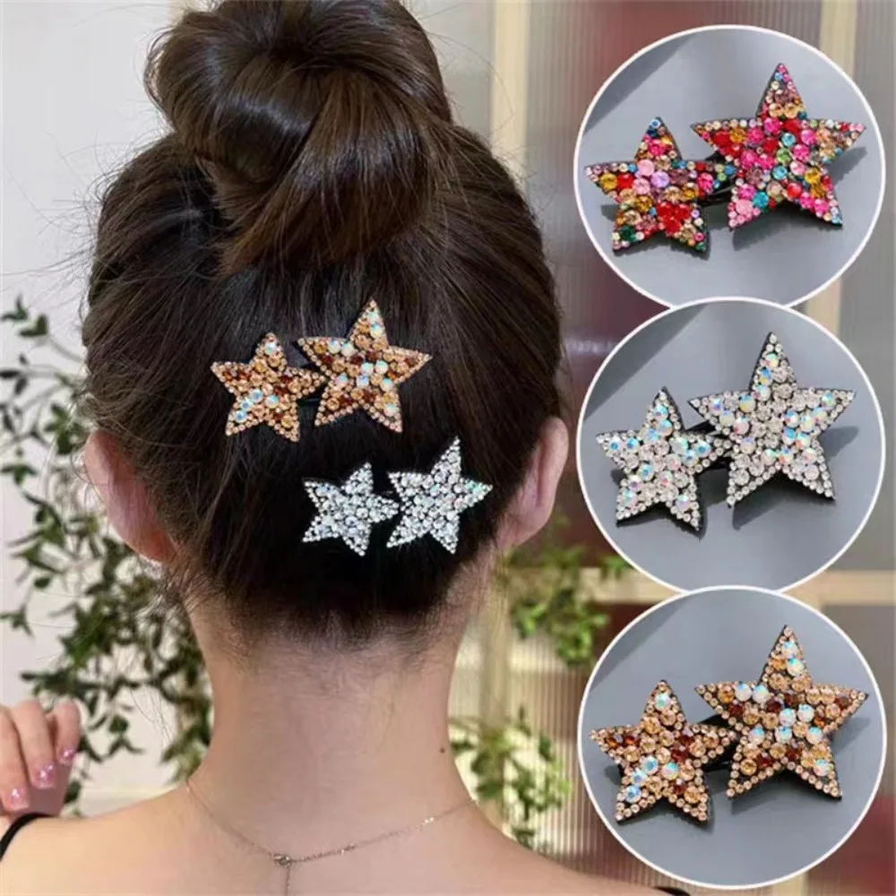 

5PCS Rhinestone Pentagram Hair Clip Fashion Starfish Hairpin Cute Double Pentagram for Women Exquisite