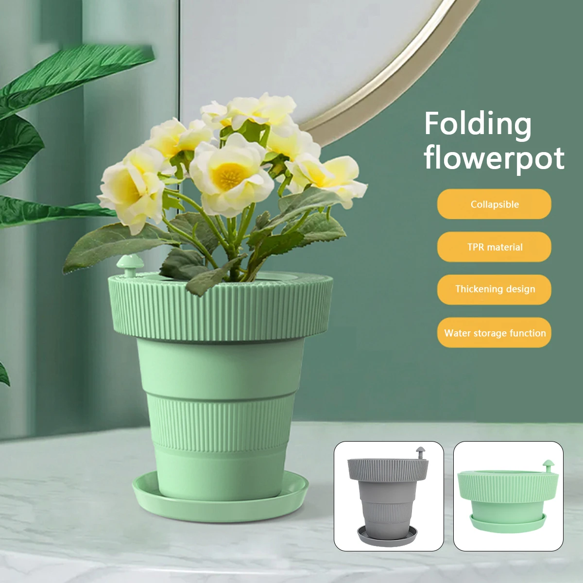L Planter Pot with Drainage Hole and Tray Foldable Lightweight Flower Pot Minimalist Decorative Pot Solid Color Plant Pot for