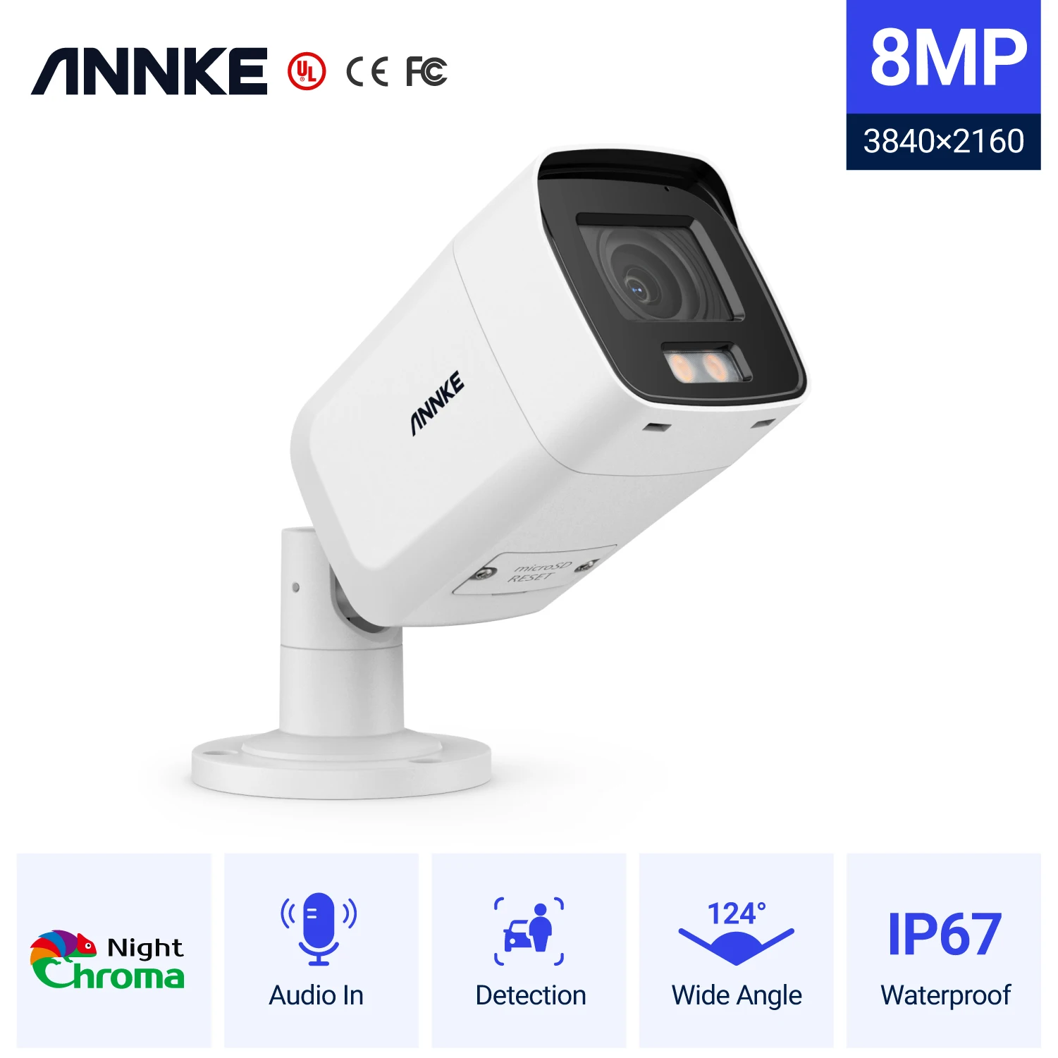 

ANNKE NightChroma TM NC800 4K UHD Full Color Night Vision PoE IP Camera Human Vehicle Detection IP67 Waterproof Outdoor Cameras
