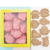 8pcs marine animal biscuit mold cartoon octopus lobster 3d modeling cookie stamping polymer clay cutter emboss stamp mold