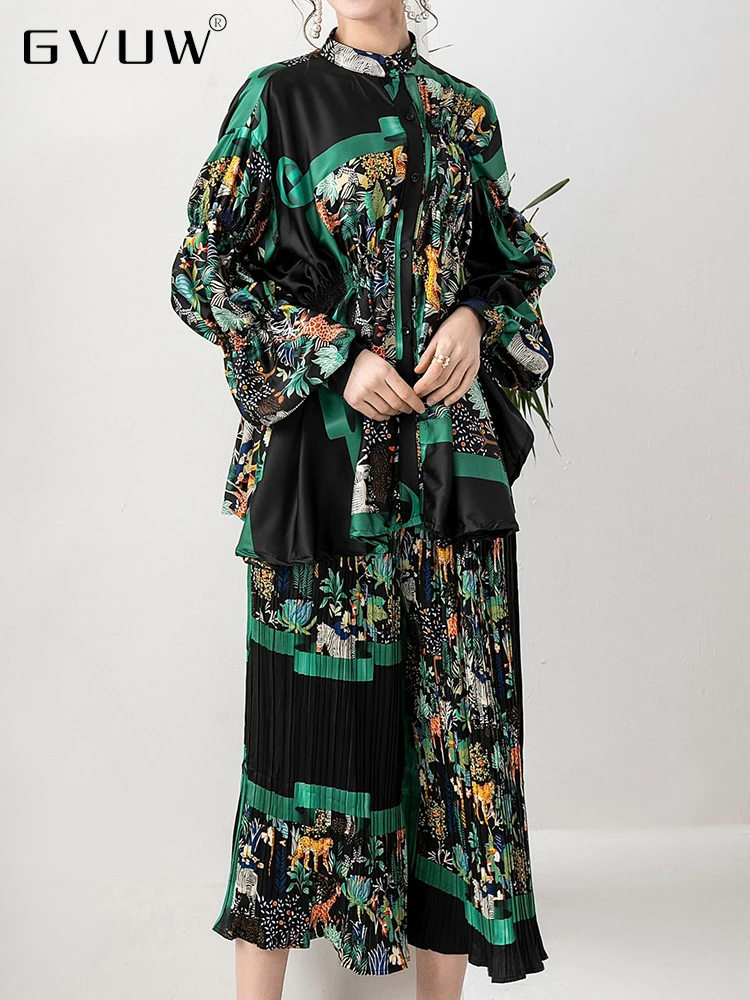 

Женский модный комплект из 2 предметов GVUW, однобортный Топ с рукавами-лодочками, женские свободные повседневные брюки с широкими штанинами ...