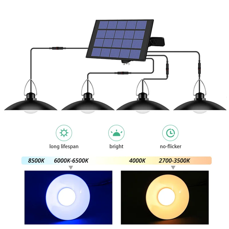 

1/2/3/4 Head Solar Pendant Light with Cable Ip65 Waterproof Outdoor Indoor Solar Lamp for Courtyard Garden Lighting