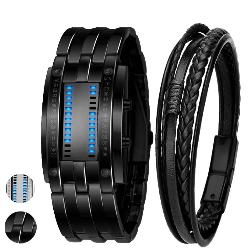 

Мужские часы с двойным рядом ламп, спортивные мужские часы, полностью стальные водонепроницаемые наручные часы с хронографом, мужские часы