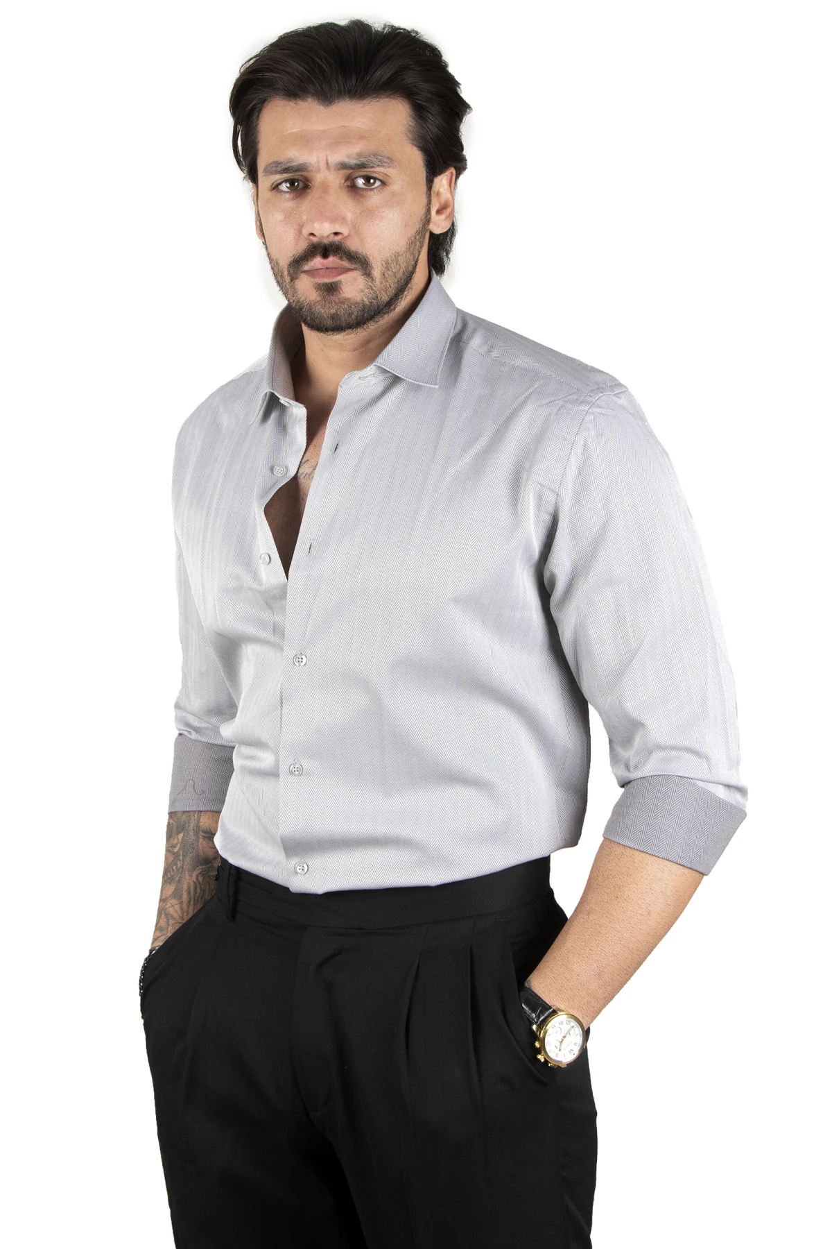 DeepSEA line patterned Slim Fit upright collar shirt 2201008