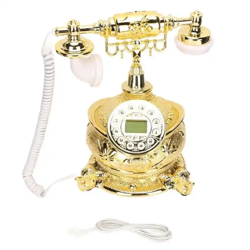 European Vintage Telephone Classical Wood Color LCD Caller ID Retro Telephone for Living Room Office Hotel