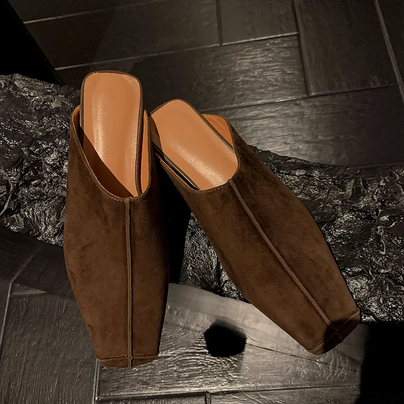 Новинка 2023 года детские замшевые тапочки на низком каблуке женские повседневные