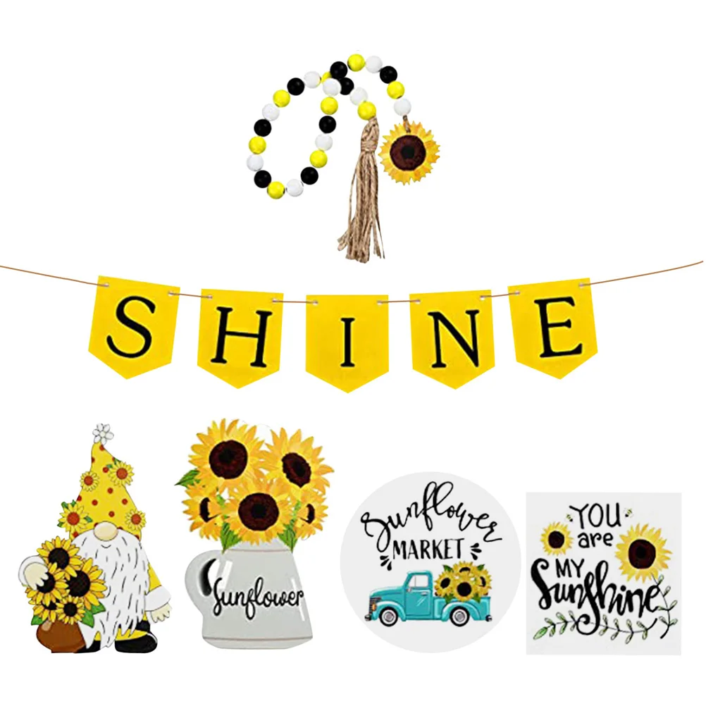 

Tray Decor Tiered Sunflower Summer Wooden Flower Farmhouse Sign Signs Kitchen Rustic Garland Table Wood Decoration Gnome Fall