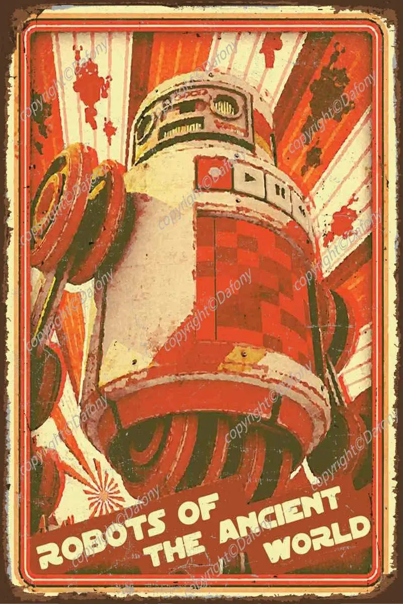 Робот древнего мира Винтаж жестяная вывеска металлическая табличка Стена ретро