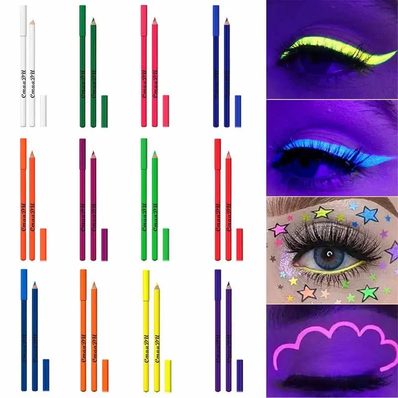 

Colored Eyeliners Wooden Pole 12 Colors Eyeliner Pencil Fluorescent Pencil Sharpener Included Eye Makeup Supplies Long Lasting